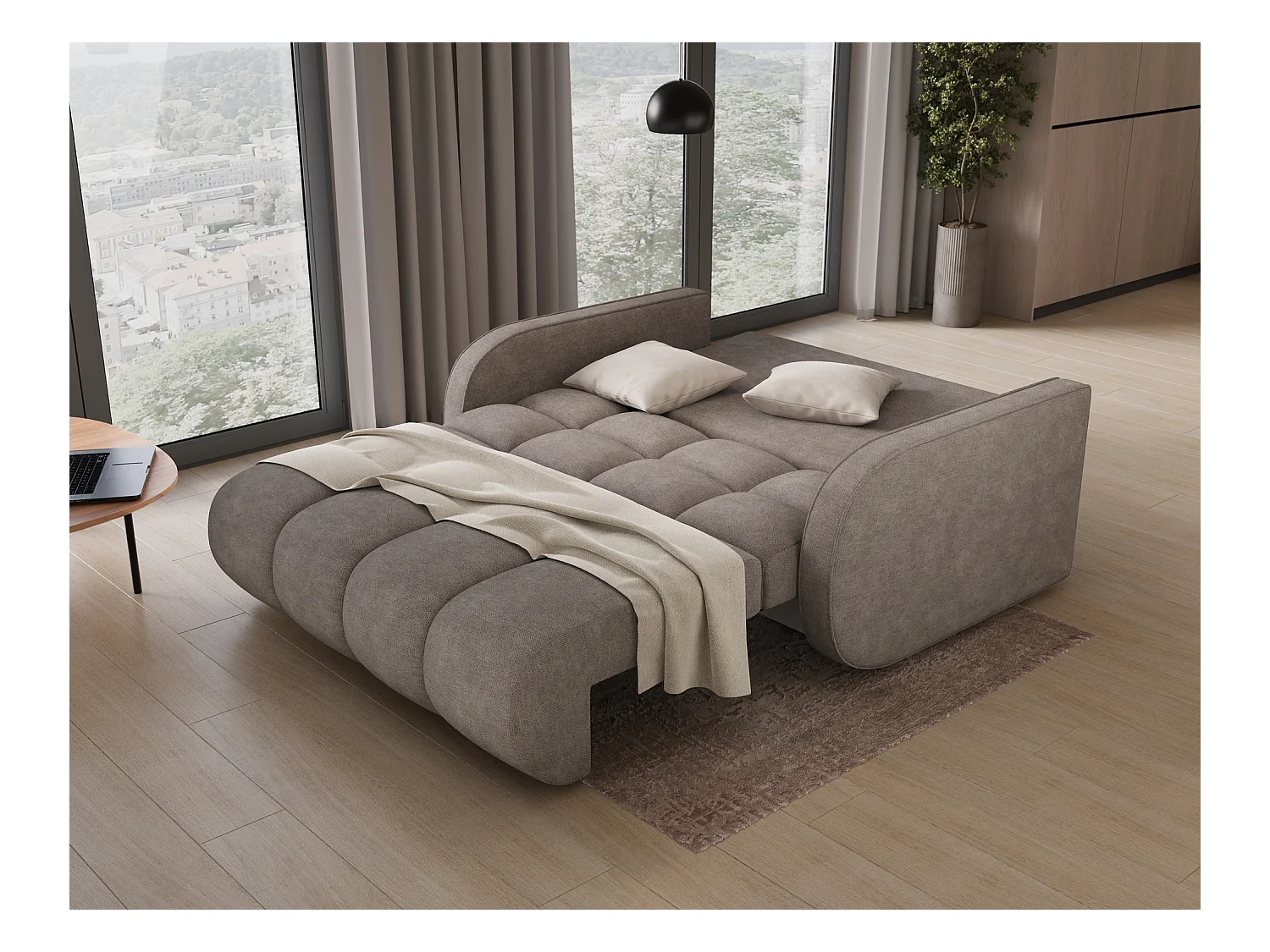 Canapé convertible tissu DENVERS – Avec coffre de rangement-Gris foncé