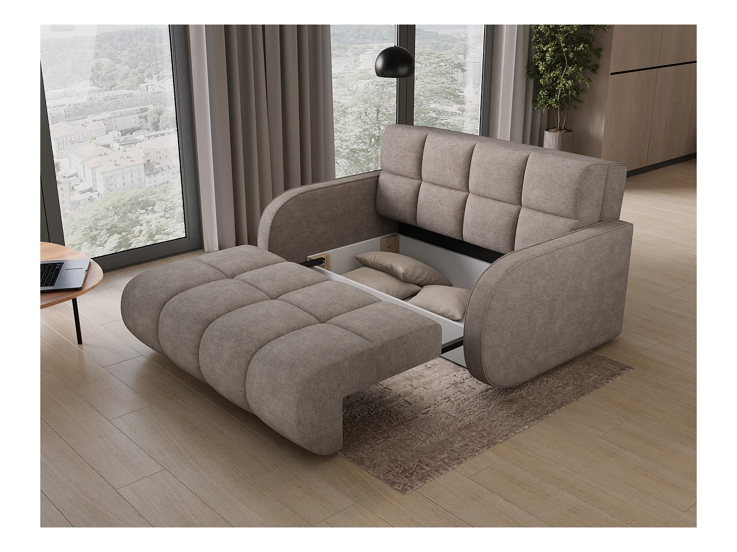 Canapé convertible tissu DENVERS – Avec coffre de rangement-Gris foncé