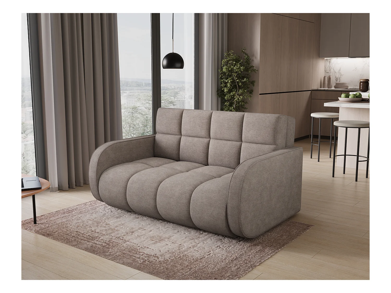 Canapé convertible tissu DENVERS – Avec coffre de rangement-Gris foncé