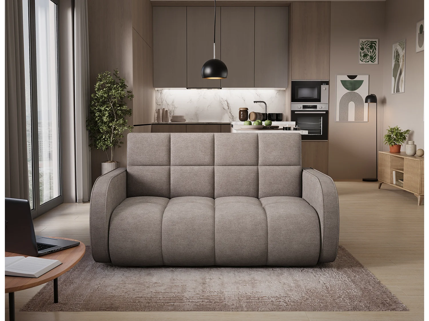 Canapé convertible tissu DENVERS – Avec coffre de rangement-Gris foncé