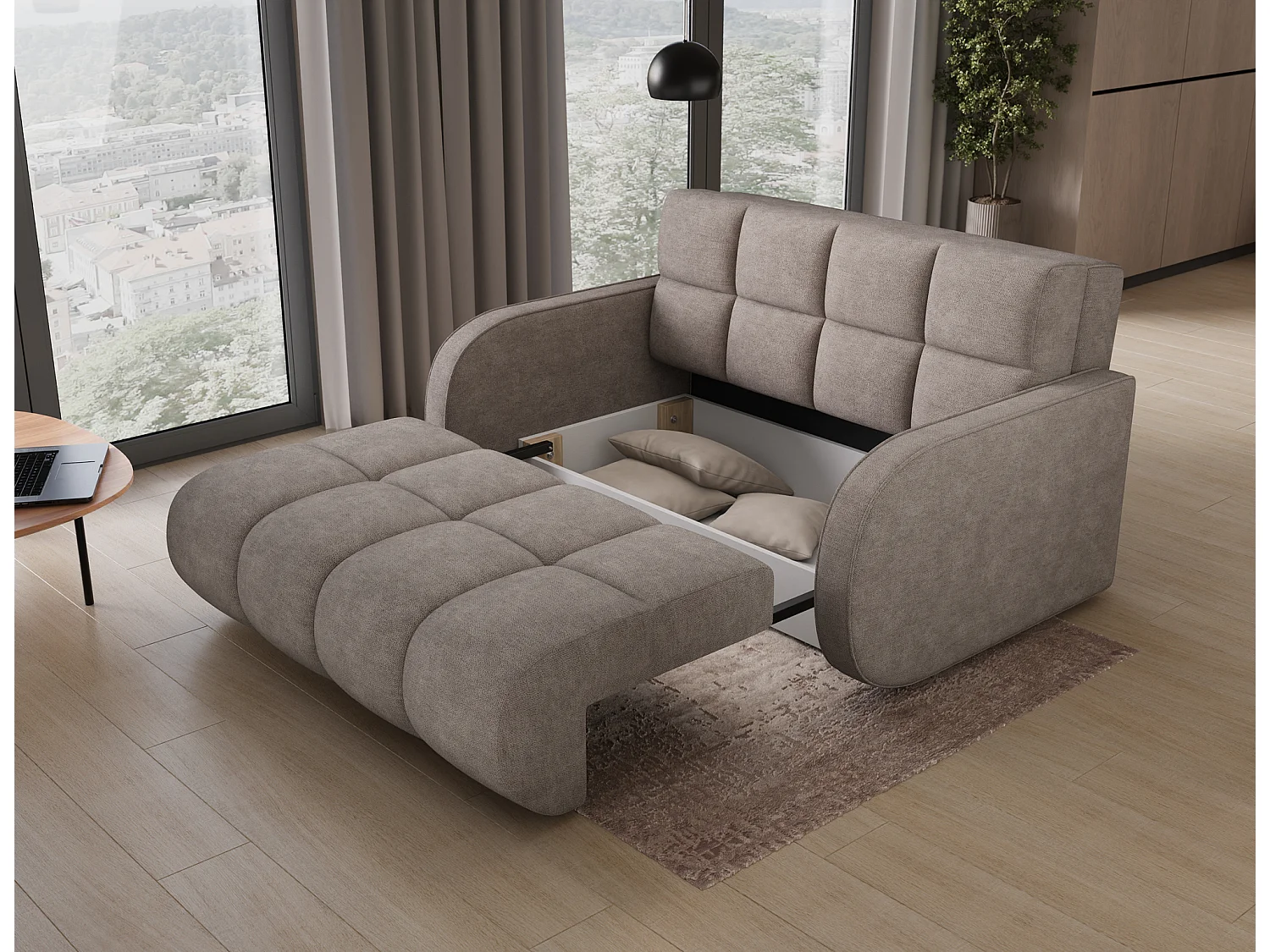 Canapé convertible tissu DENVERS – Avec coffre de rangement-Gris foncé