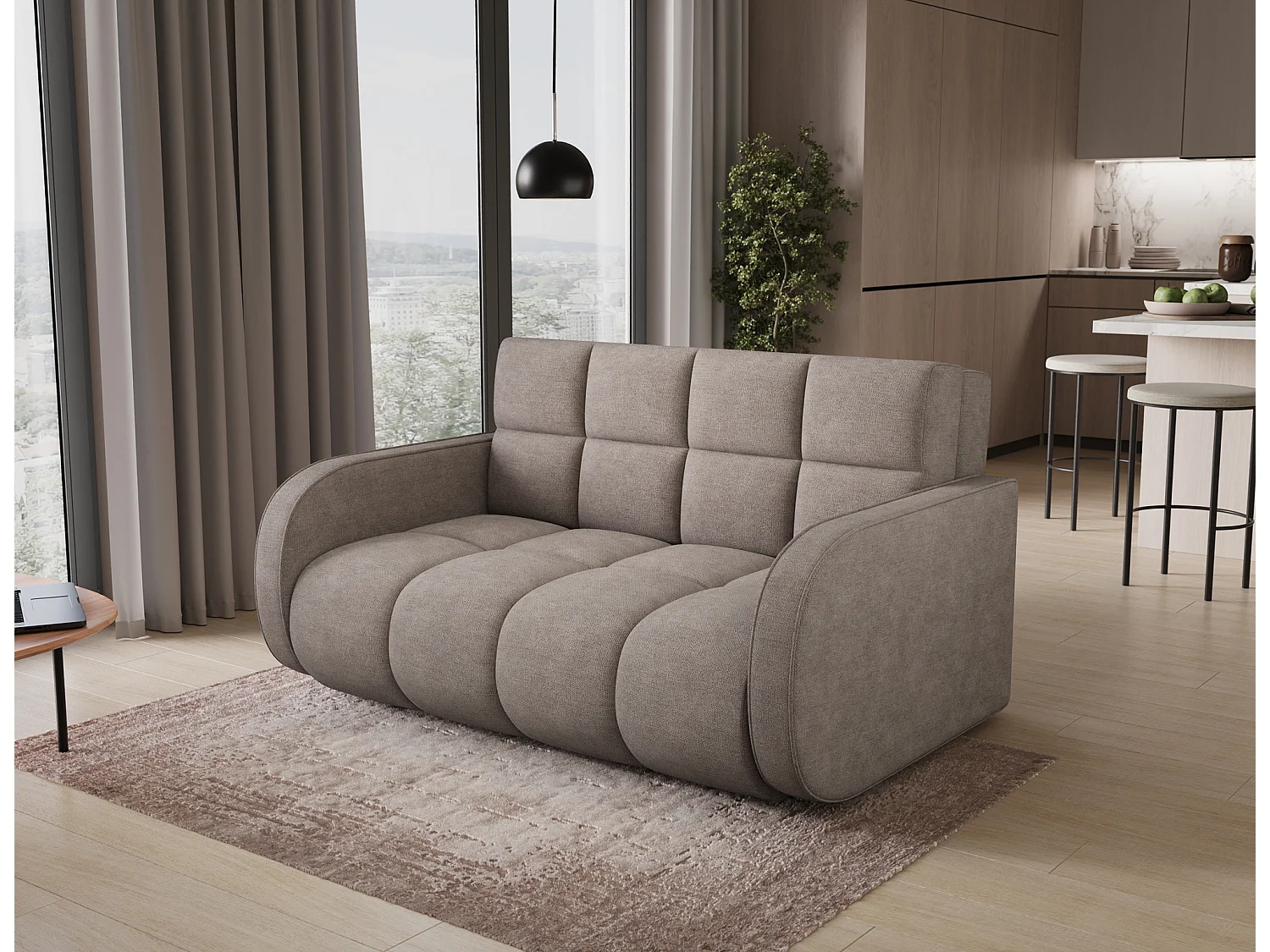 Canapé convertible tissu DENVERS – Avec coffre de rangement-Gris foncé