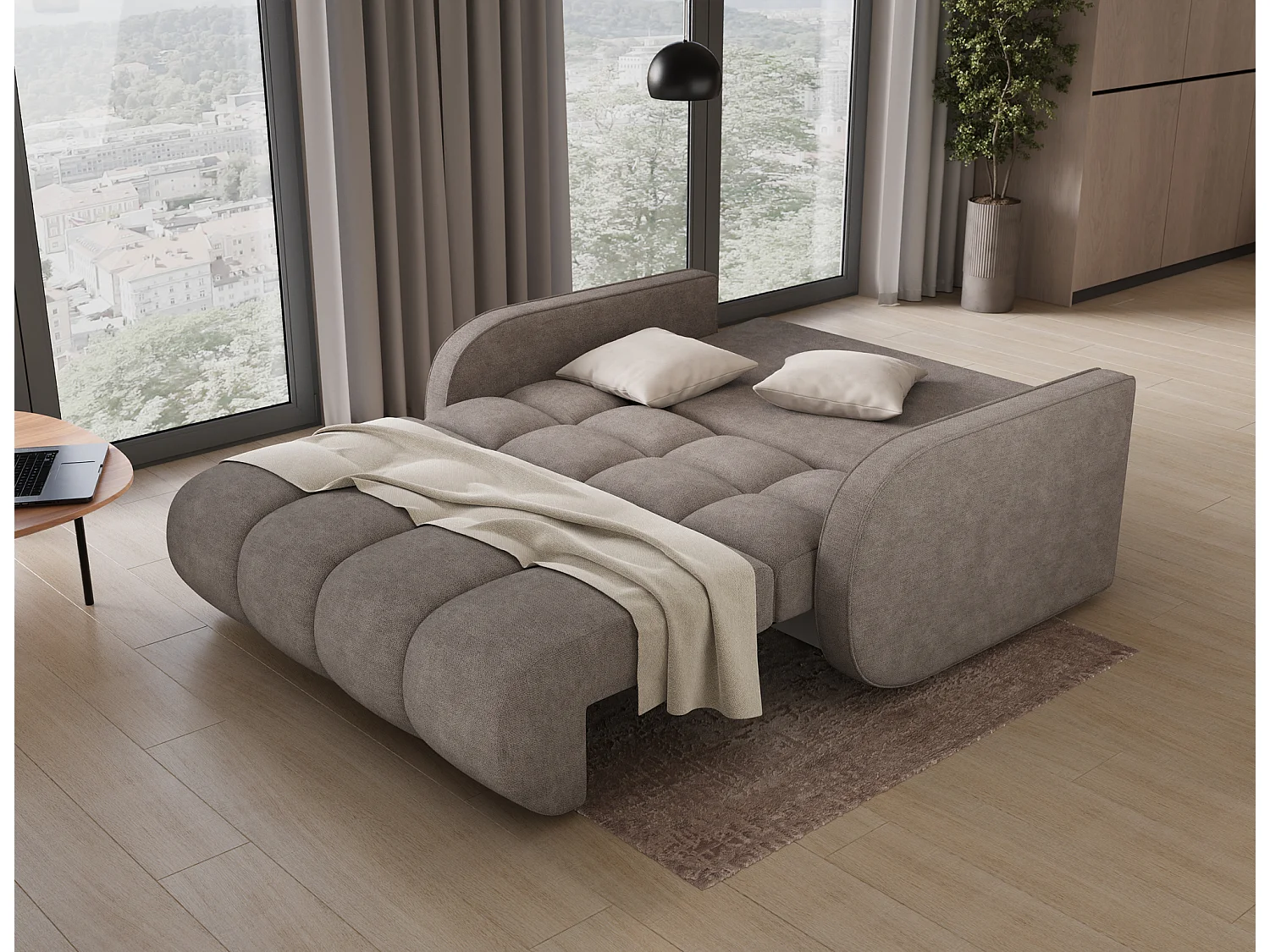 Canapé convertible tissu DENVERS – Avec coffre de rangement-Gris foncé