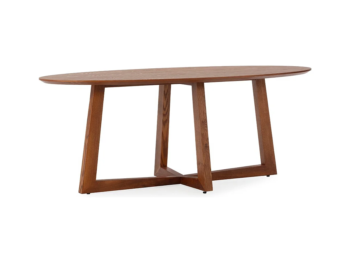 Table de salle à manger ovale placage chêne LUVIO 200cm-Marron