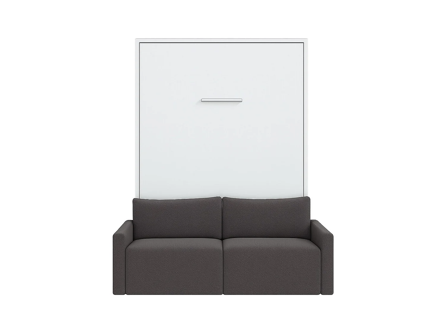 Lit escamotable vertical avec canapé tissu VALENCIA-Avec matelas-160x200-Canapé Gris foncé-Structure Blanche