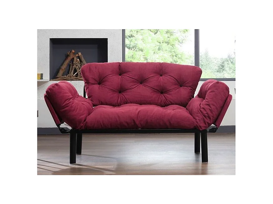 Canapé 2 places transformable en lit tissu bordeaux Pliaz 155cm