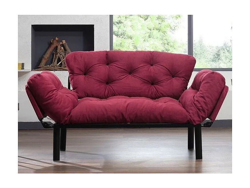 Divano Altadena 130, Rosso, 155x70x85cm, Arazzo, Gambe: Metallo