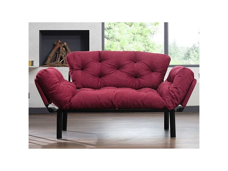 Canapé 2 places transformable en lit tissu bordeaux Pliaz 155cm