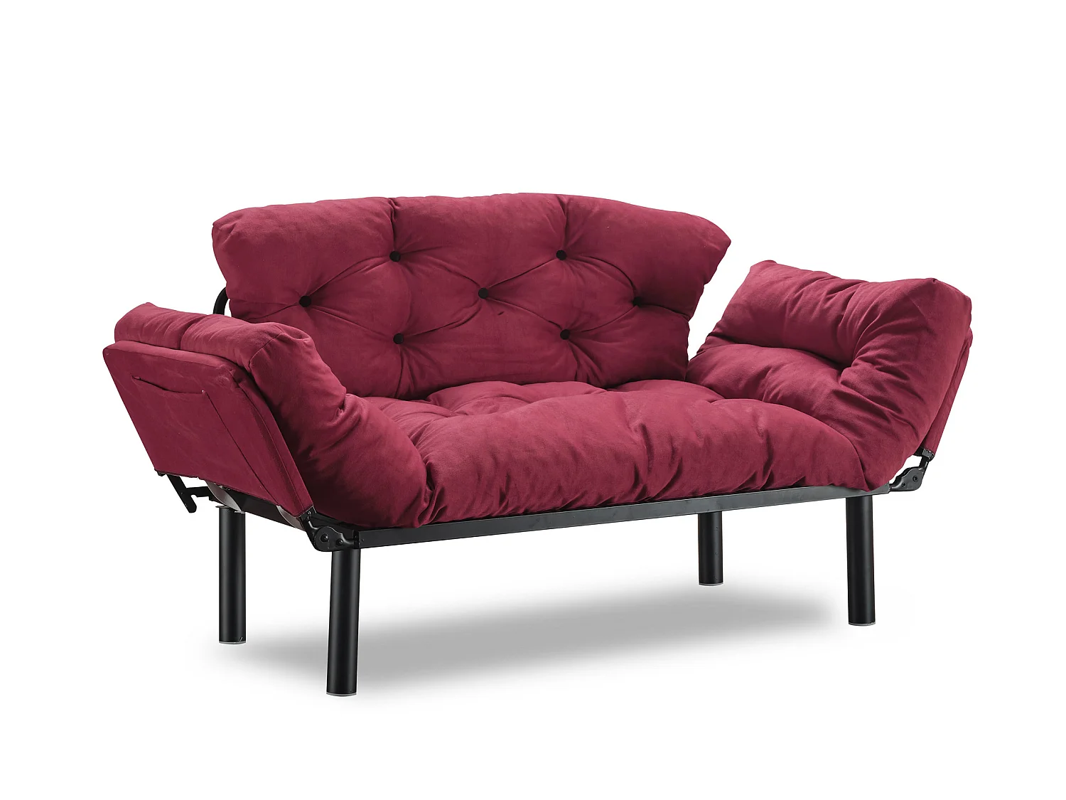 Canapé 2 places transformable en lit tissu bordeaux Pliaz 155cm