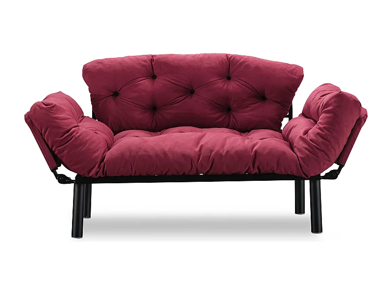 Canapé 2 places transformable en lit tissu bordeaux Pliaz 155cm