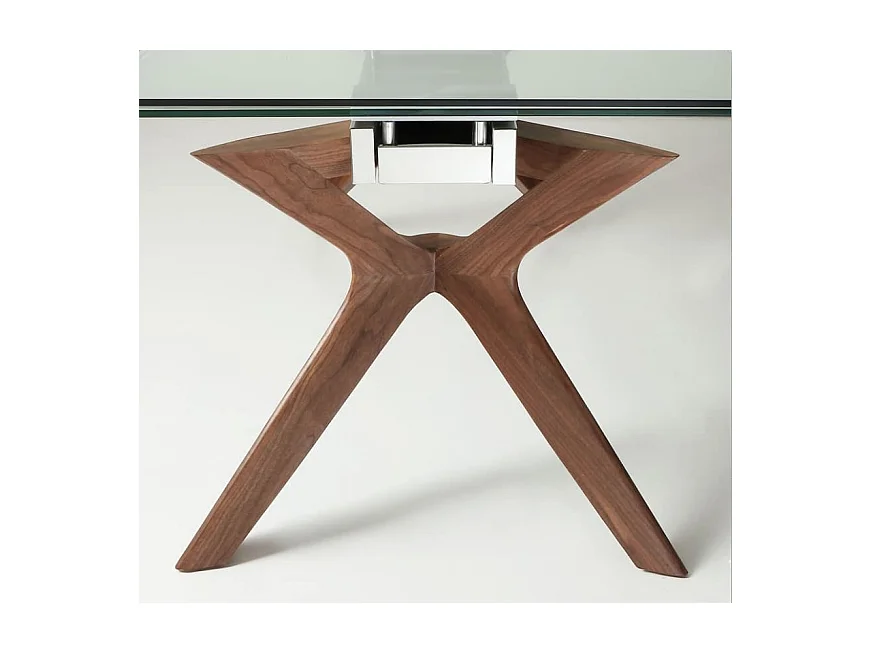 Table de repas extensible Ladyane 160-240cm - Plateau en verre et piétement bois massif noyer