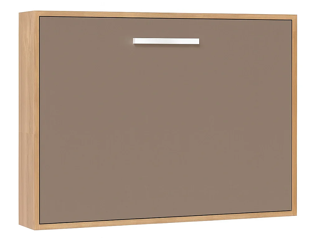 Lit escamotable horizontal OPTIMA-Avec matelas-90x180-Cadre Chêne clair-Façade Taupe