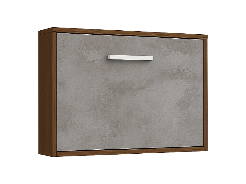 Lit escamotable horizontal OPTIMA-Avec matelas-140x200-Cadre Frêne-Façade Gris ciment