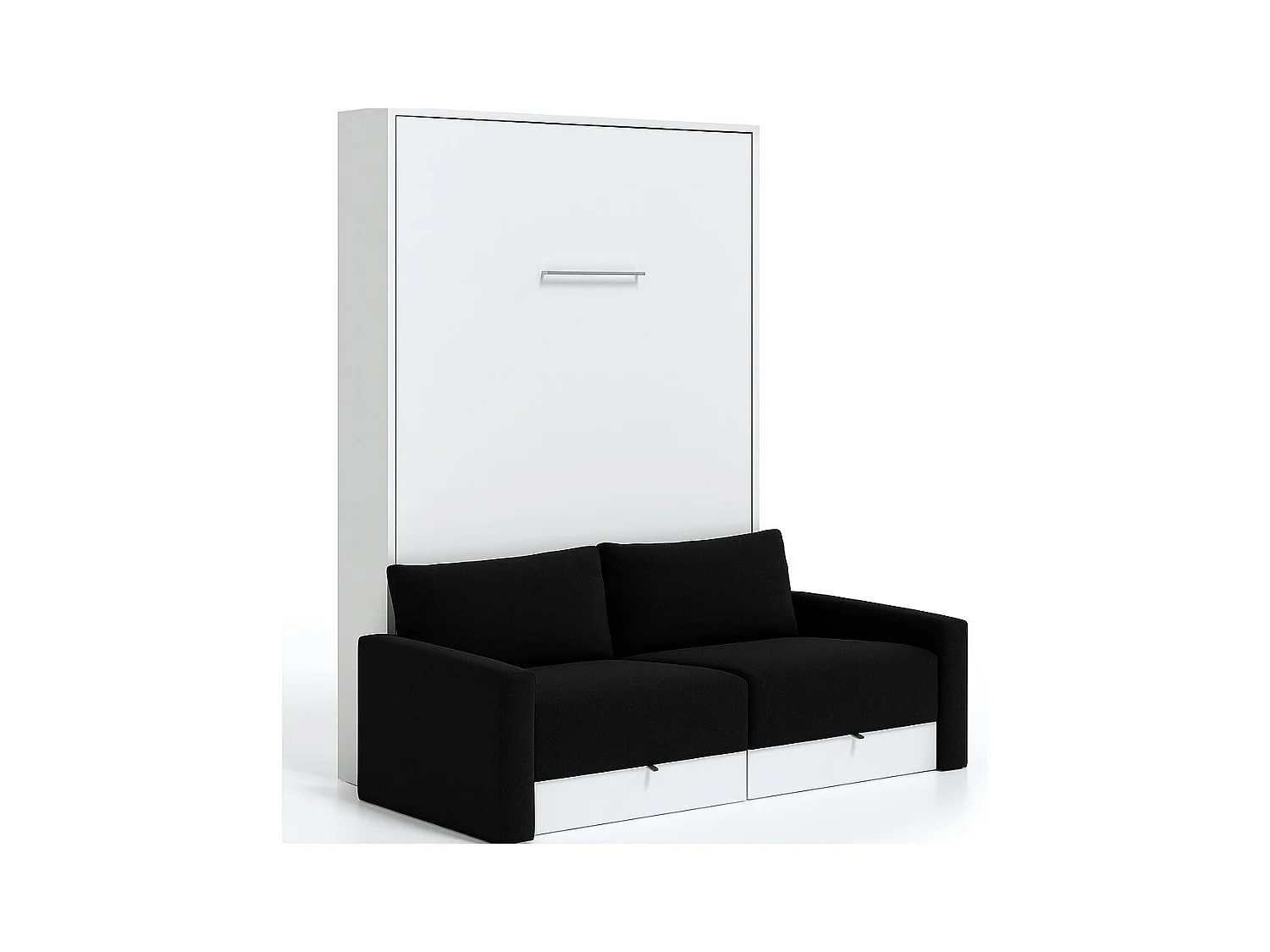 Valencia verticaal opklapbed met bank en lades High end-Zonder matras-Slapen 80x180cm-Bank Zwart-Structuur en gevel Wit