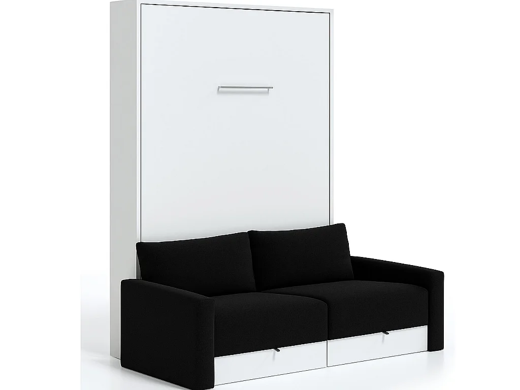 Valencia verticaal opklapbed met bank en lades High end-Zonder matras-Slapen 80x180cm-Bank Zwart-Structuur en gevel Wit