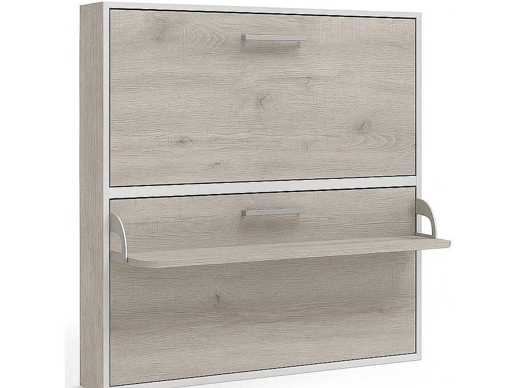 Lit escamotable horizontal superposé 90x180 STUDIO-2 matelas-Cadre Chêne gris-Façade Chêne gris