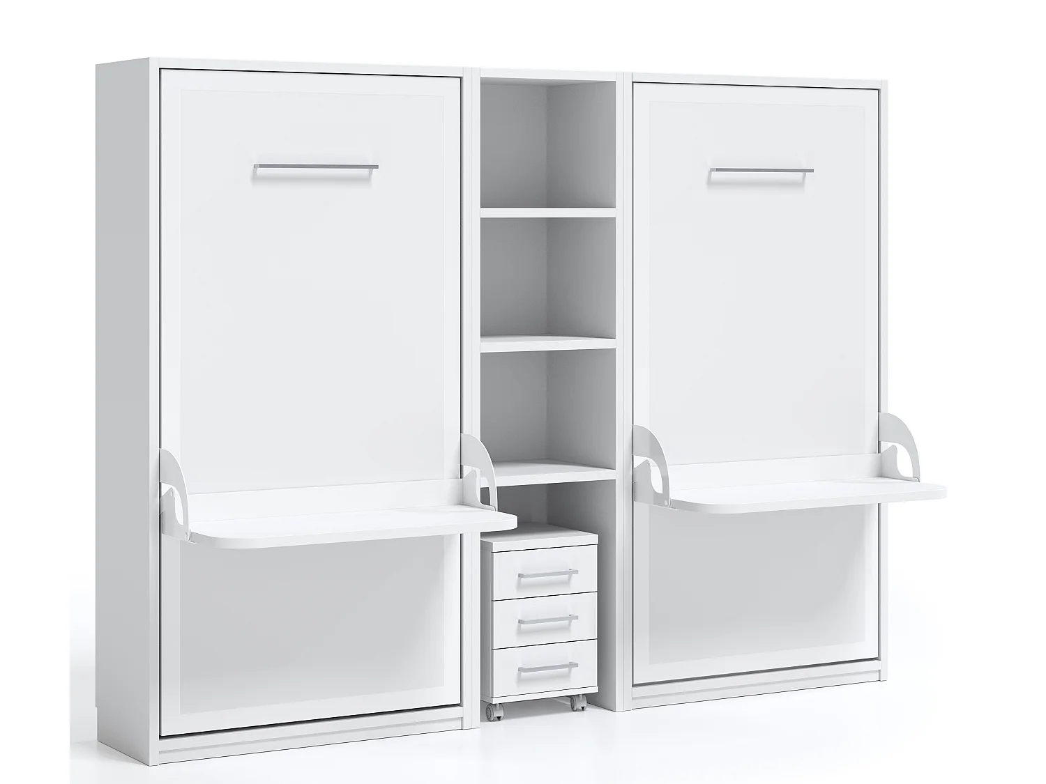 2 lits escamotables 90x190 avec bureau et étagère centrale STUDANTE-Façade Carbone