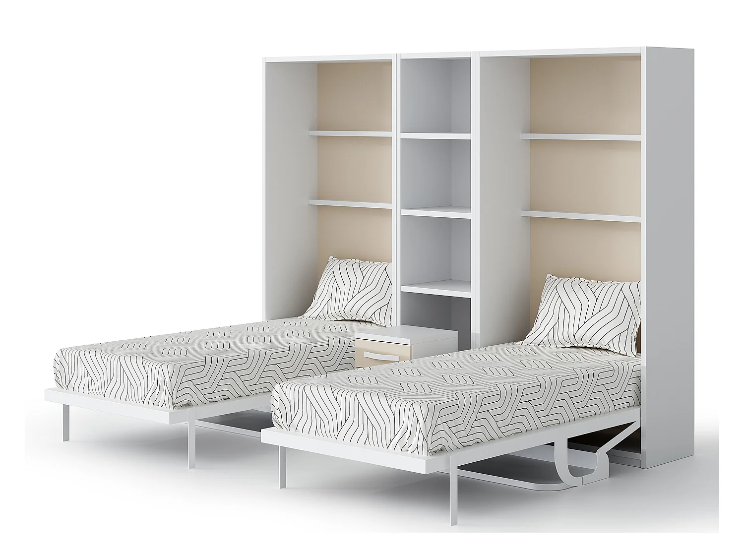 2 uitschuifbare bedden 140x190 met bureau en centrale Studante-plank-Facade Wrat