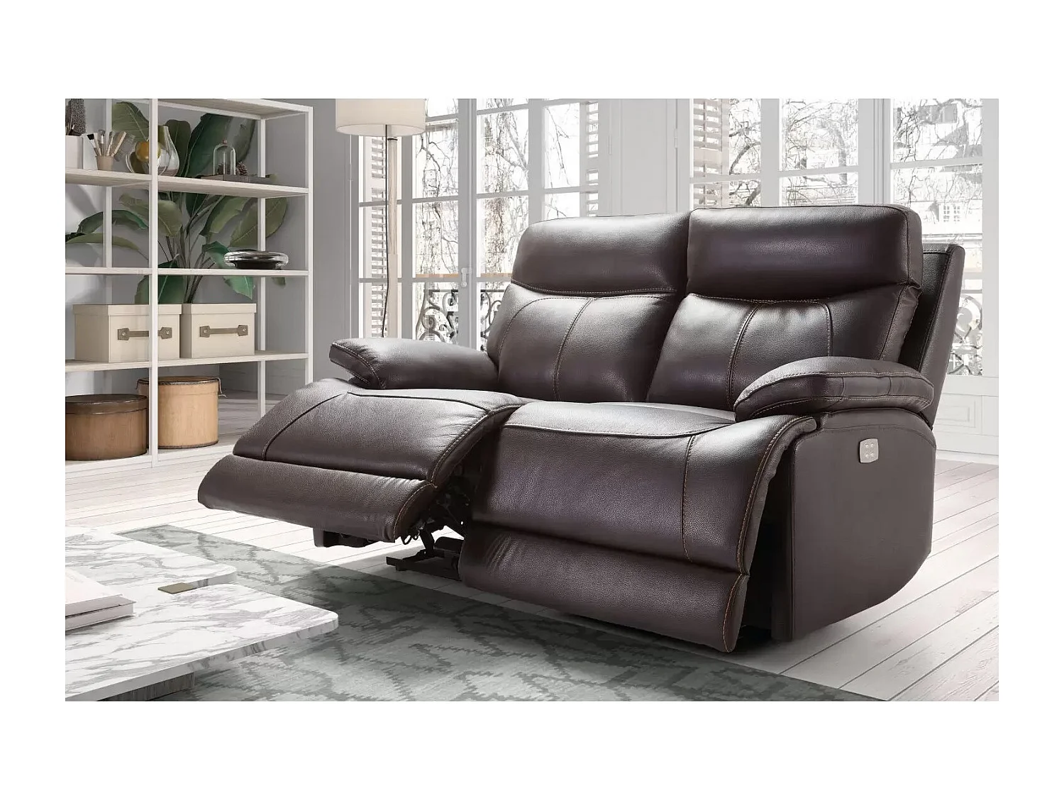 Canapé en cuir Ducka-Marron-Système Electrique-2 places