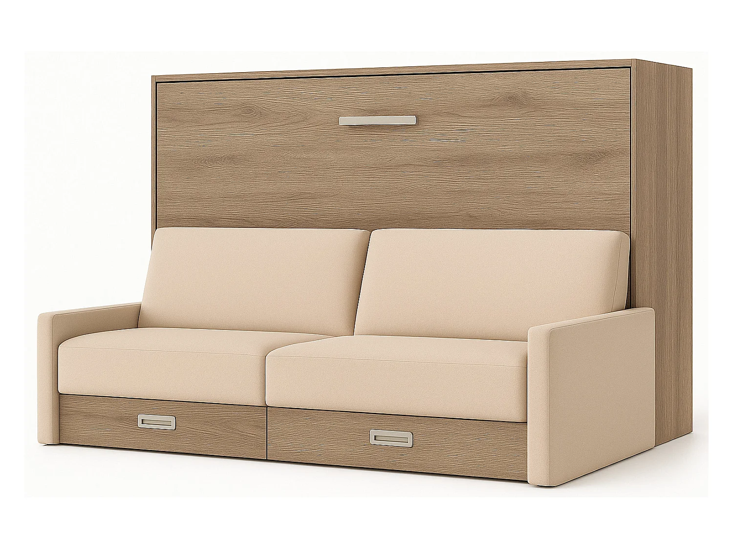 Lit escamotable horizontal avec canapé VETAL-140x200-Canapé Naturel-Structure Chêne clair