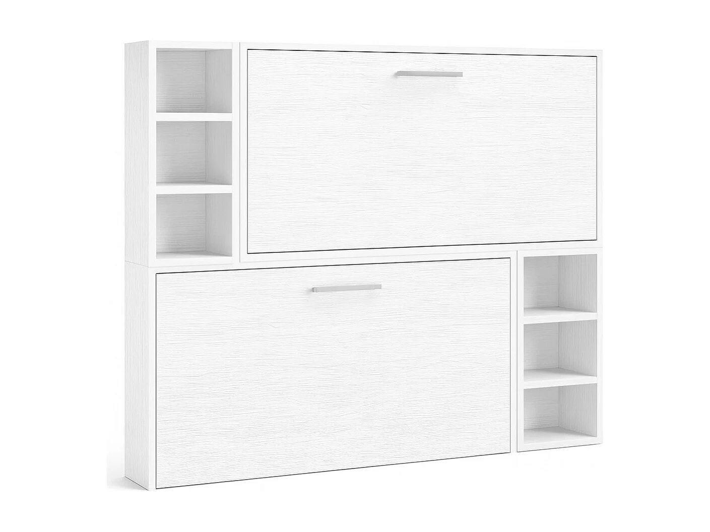 Lit escamotable superposé horizontal avec étagères BINKA-2 matelas-90x190-Cadre Chêne blanc-Façade Chêne blanc