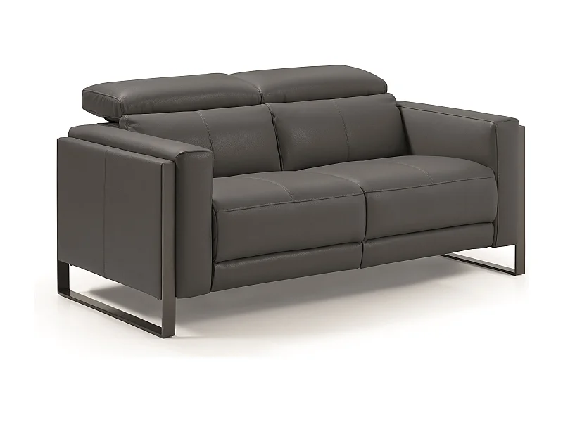 Canapé de relaxation électrique en cuir Kinston-Gris foncé-2 places fixe