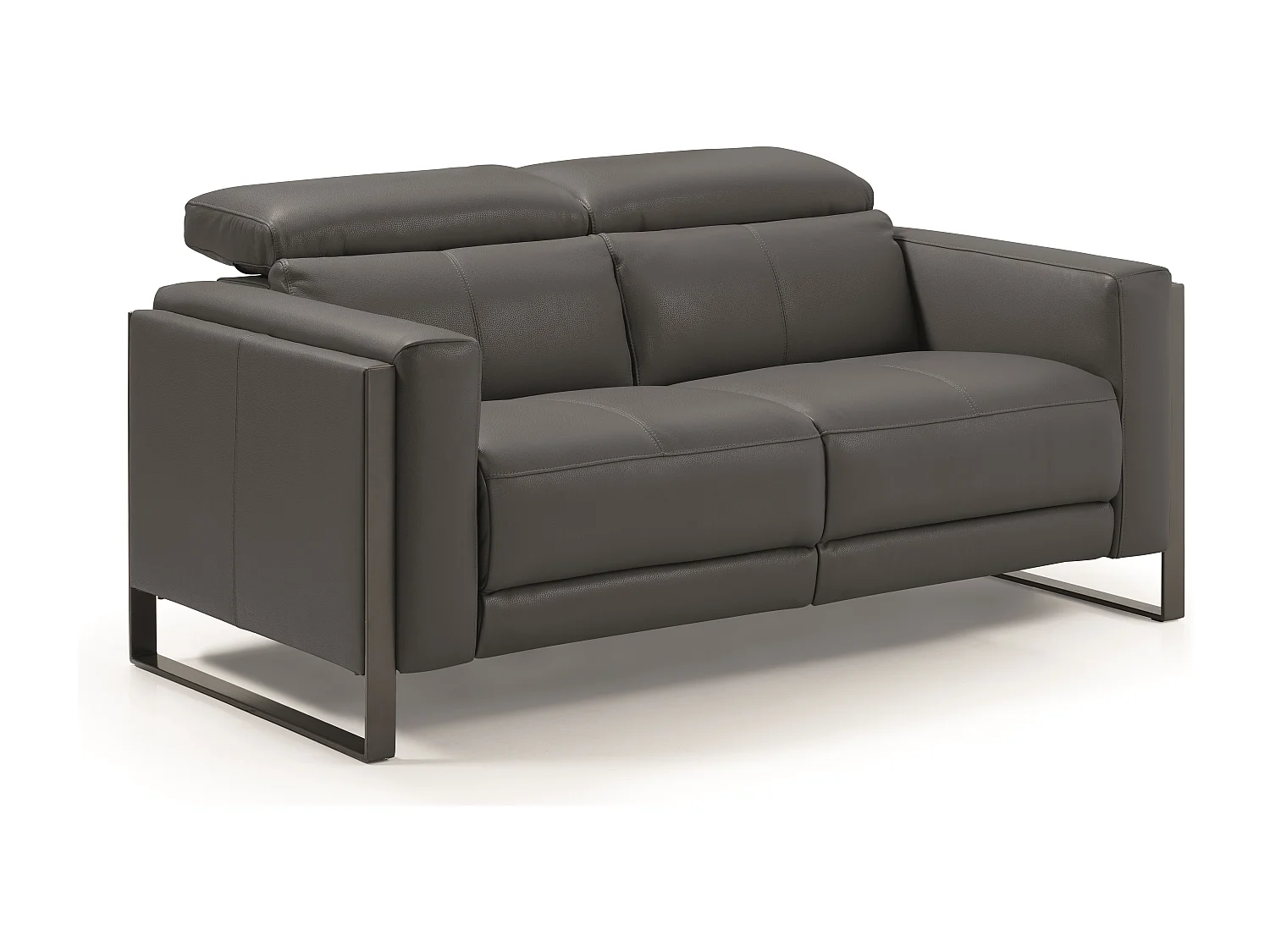 Canapé de relaxation électrique en cuir Kinston-Gris foncé-2 places fixe