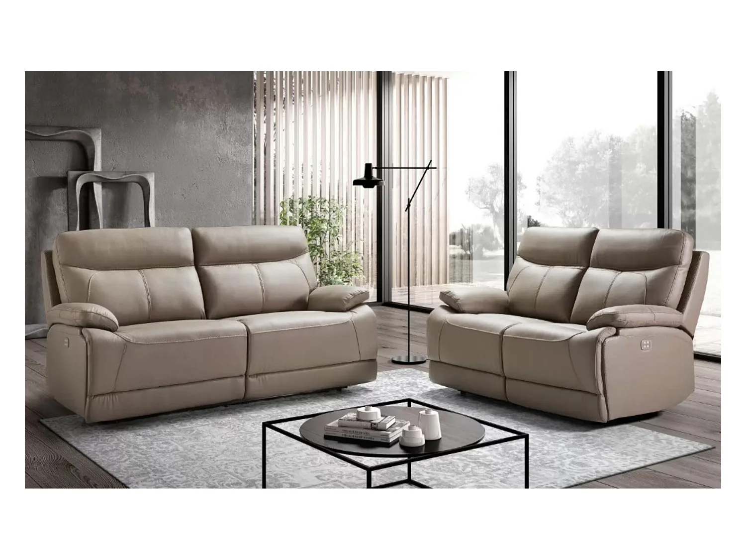 Canapé en cuir Ducka-Marron clair-Système Electrique-2 places