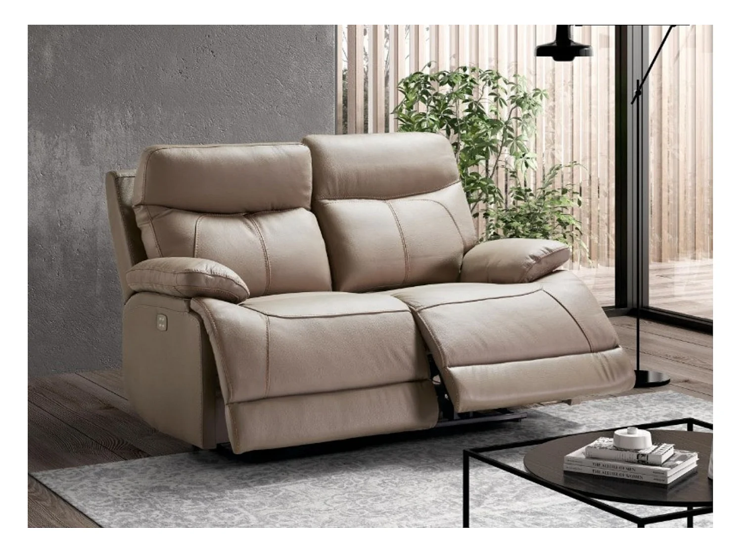 Canapé en cuir Ducka-Marron clair-Système Electrique-2 places