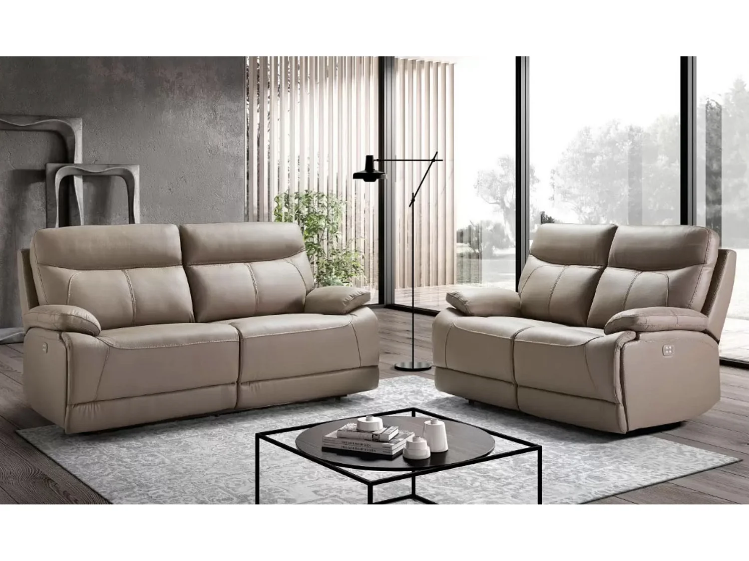 Canapé en cuir Ducka-Marron clair-Système Electrique-2 places