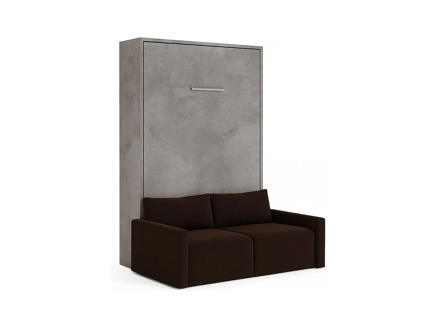 Lit escamotable vertical avec canapé tissu VALENCIA-Avec matelas-160x200-Canapé Marron-Structure Gris ciment