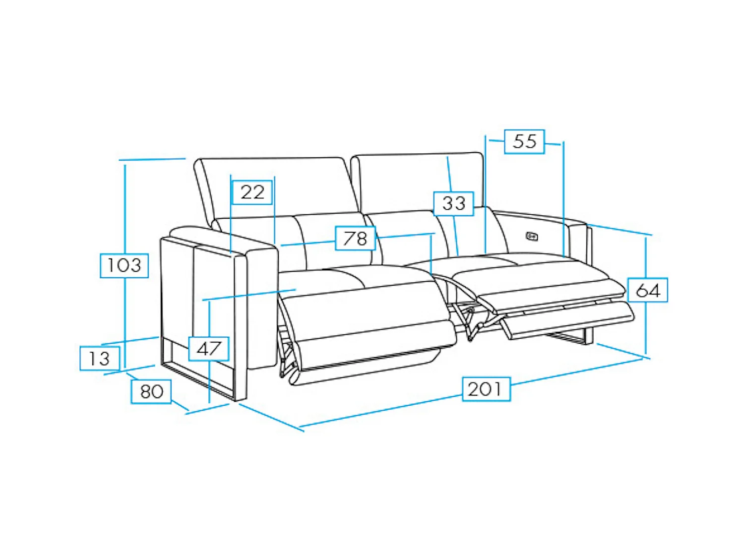 Kinston elektrische lederen ontspanningsbank-Kleur Hazelnoot bruin-Aantal plaatsen) 2 vaste plaatsen