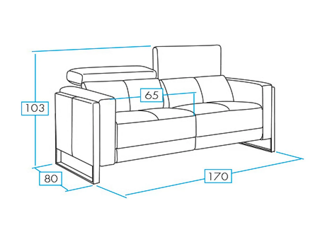 Canapé de relaxation électrique en cuir Kinston-Marron noisette-2 places fixe