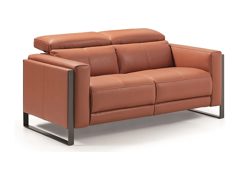 Canapé de relaxation en cuir Kinton-Marron noiette-2 place fixe