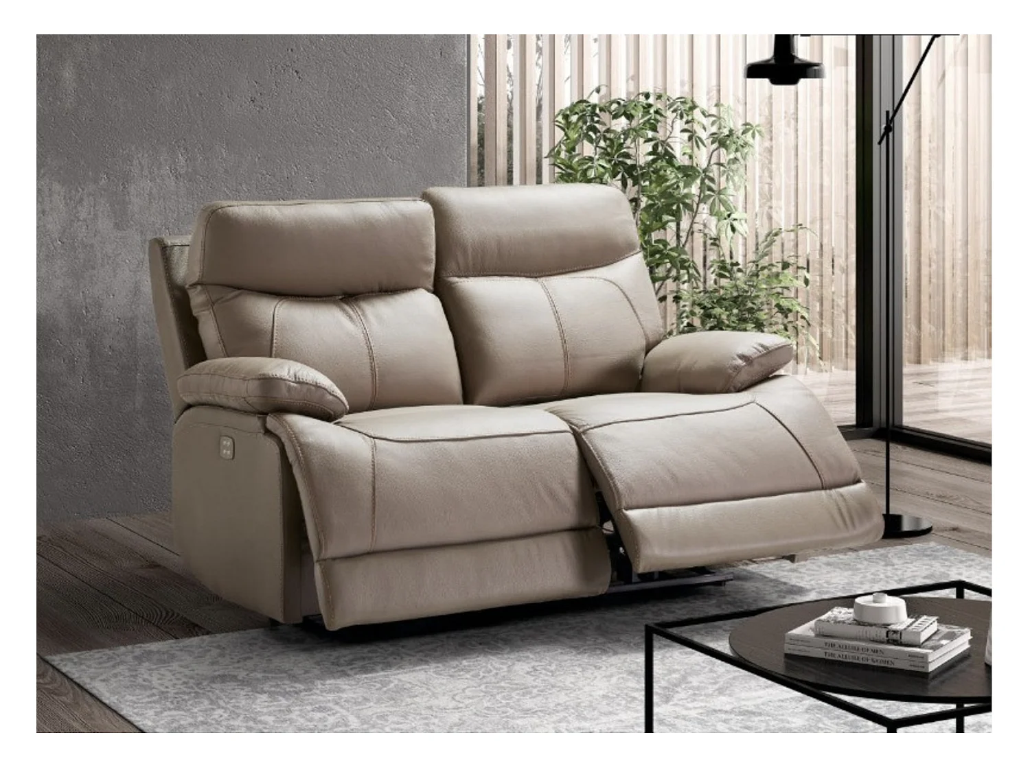 Canapé en cuir Ducka-Marron clair-Système Electrique-3 places