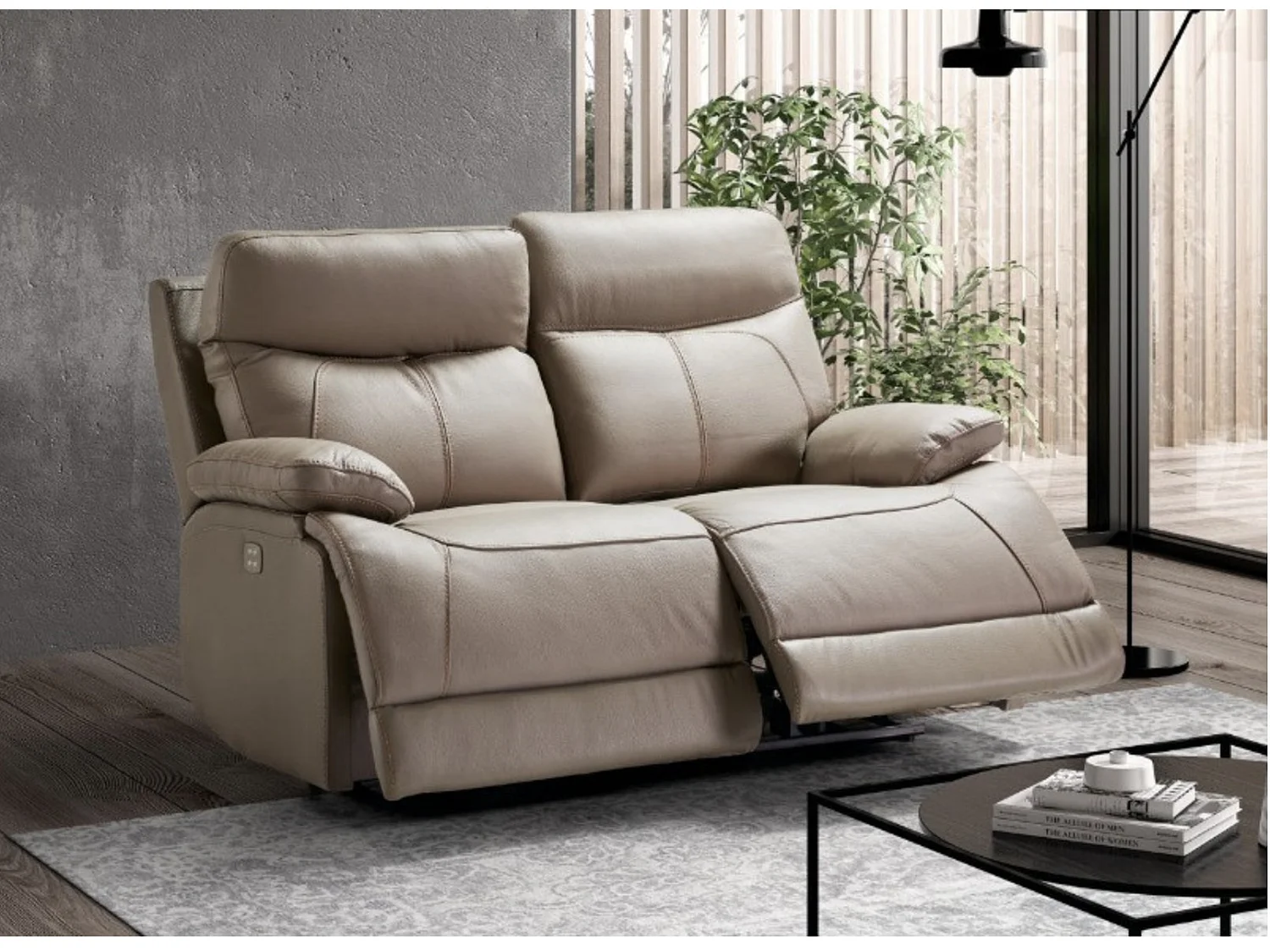 Canapé en cuir Ducka-Marron clair-Système Electrique-3 places