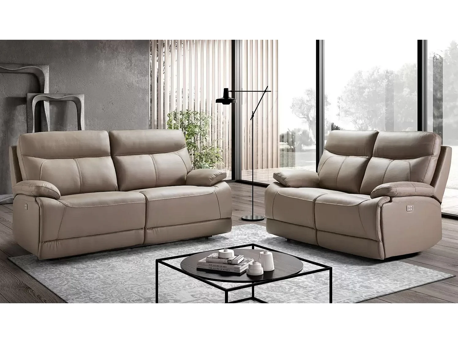 Canapé en cuir Ducka-Marron clair-Système Electrique-3 places