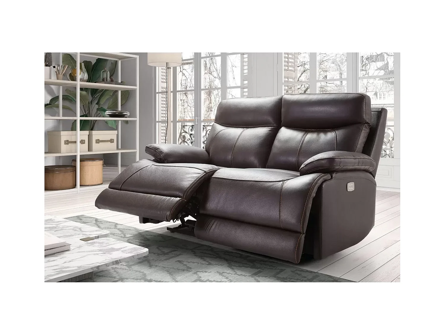 Canapé en cuir Ducka-Marron-Système Electrique-3 places