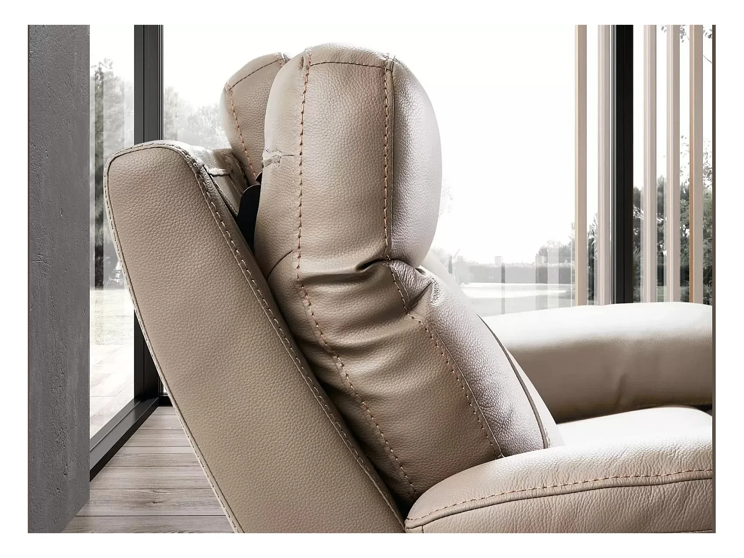 Canapé en cuir Ducka-Marron clair-Système Electrique-1 place fauteuil