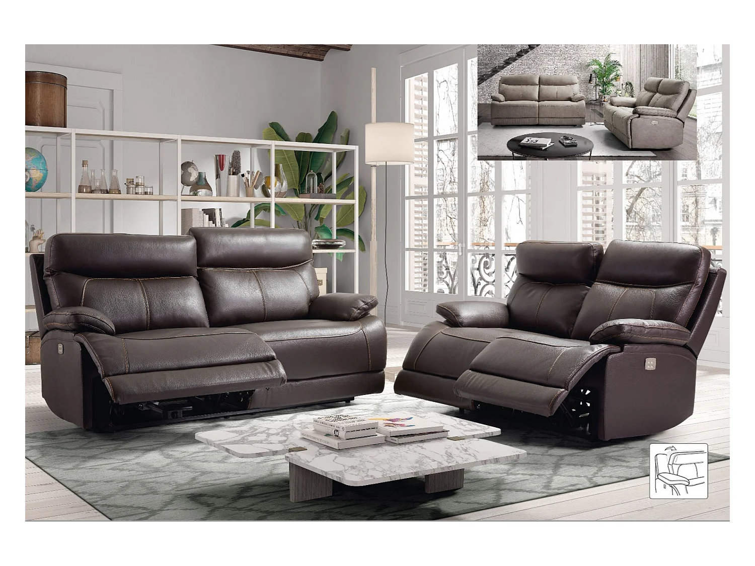 Canapé en cuir Ducka-Marron clair-Système Electrique-1 place fauteuil