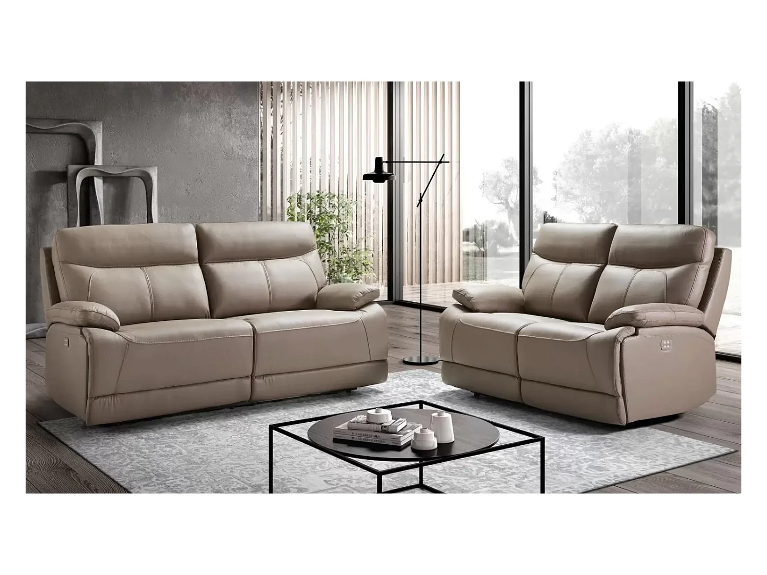 Canapé en cuir Ducka-Marron clair-Système Electrique-1 place fauteuil