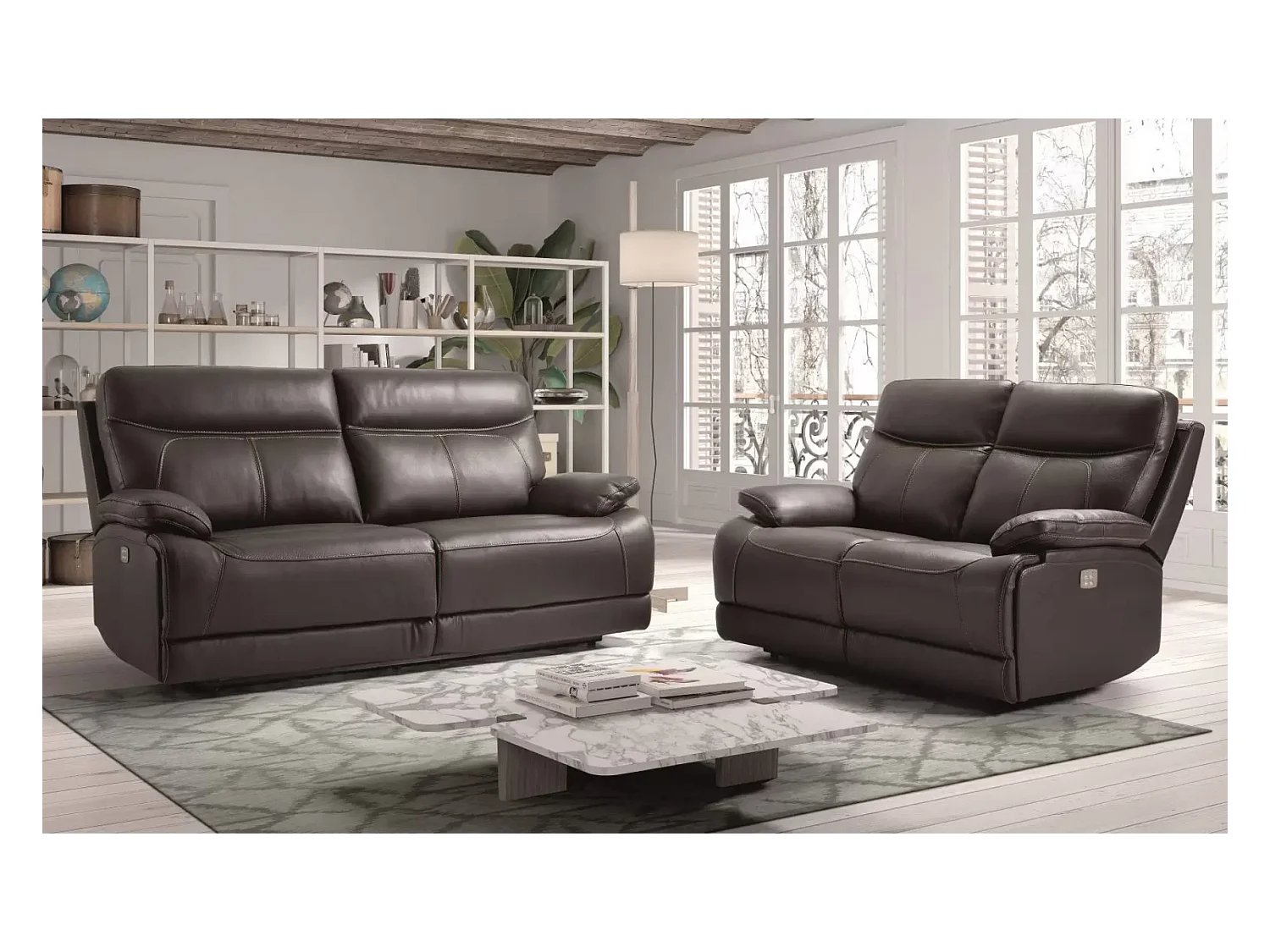 Canapé en cuir Ducka-Marron clair-Système Electrique-1 place fauteuil