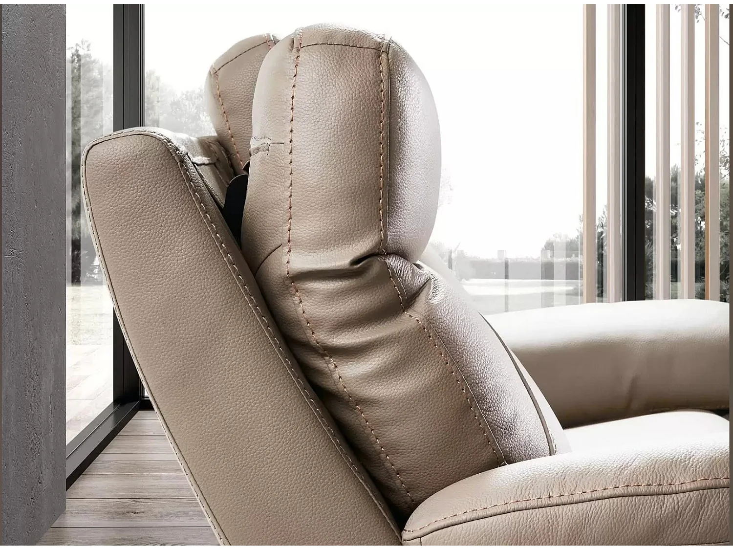 Canapé en cuir Ducka-Marron clair-Système Electrique-1 place fauteuil