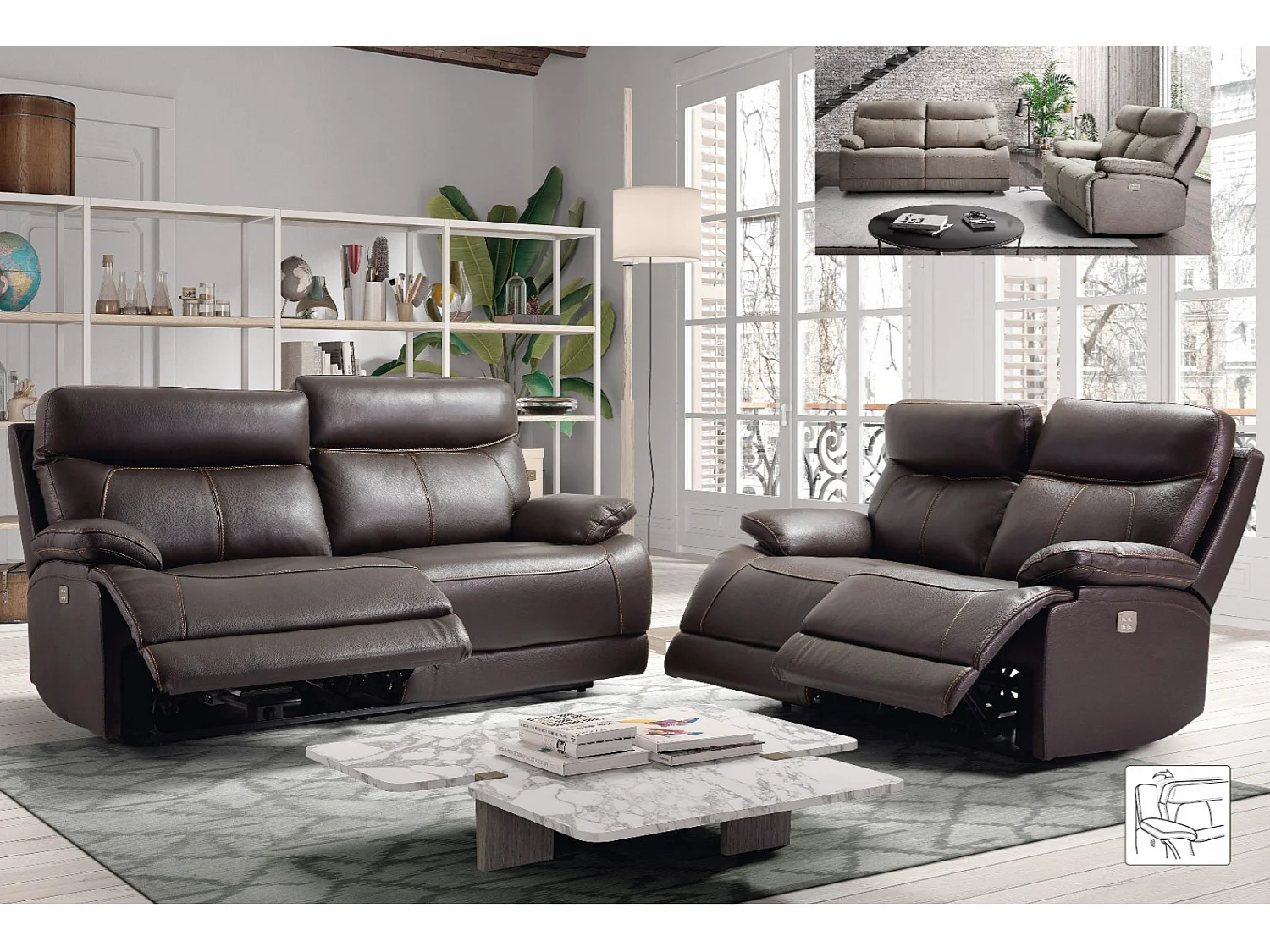 Canapé en cuir Ducka-Marron clair-Système Electrique-1 place fauteuil