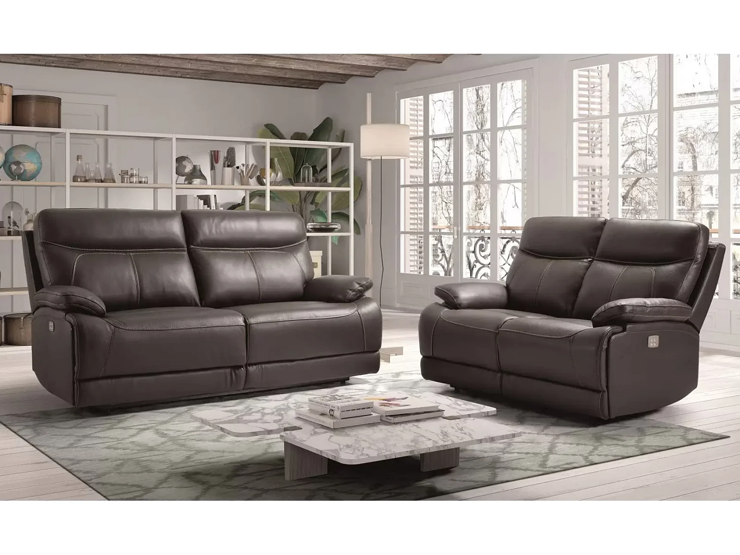 Canapé en cuir Ducka-Marron clair-Système Electrique-1 place fauteuil