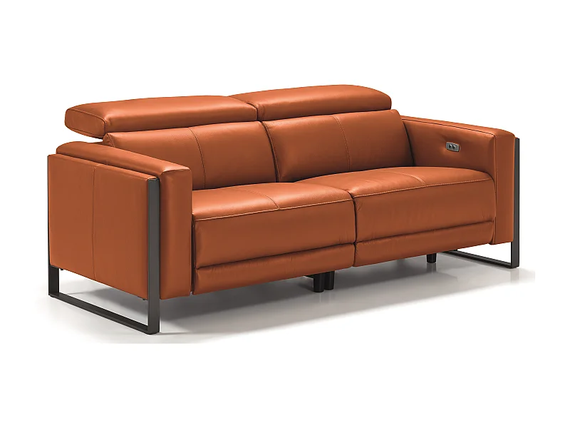 Canapé de relaxation électrique en cuir Kinston-Marron noisette-3 places relax électrique