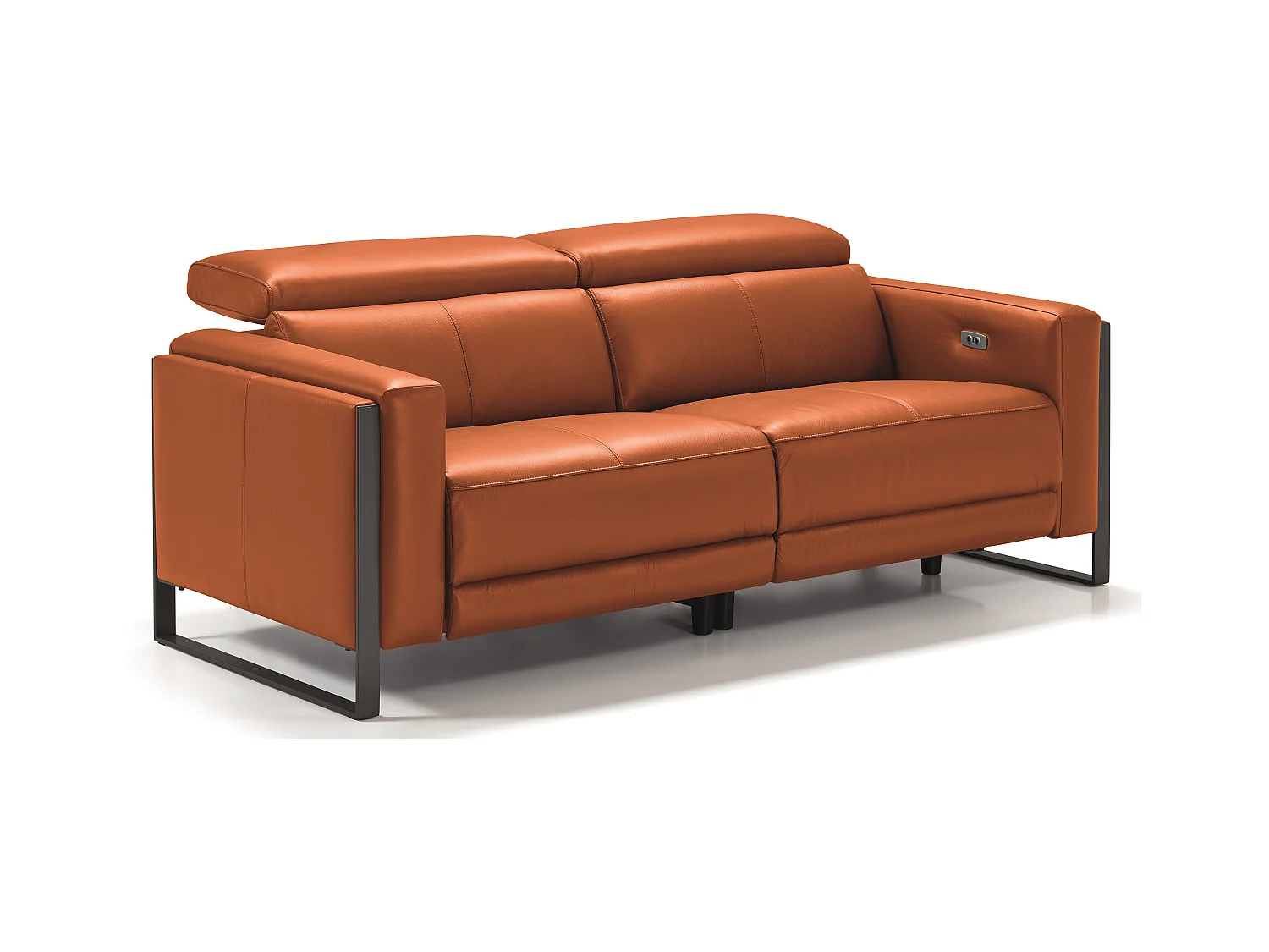 Canapé de relaxation électrique en cuir Kinston-Marron noisette-3 places relax électrique