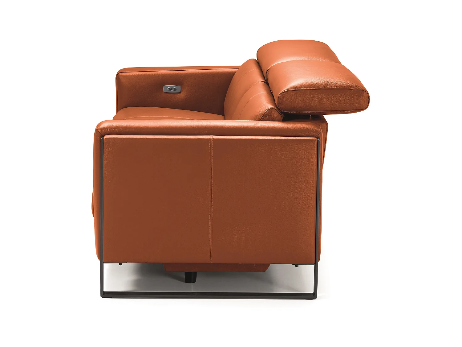 Canapé de relaxation électrique en cuir Kinston-Marron noisette-3 places relax électrique