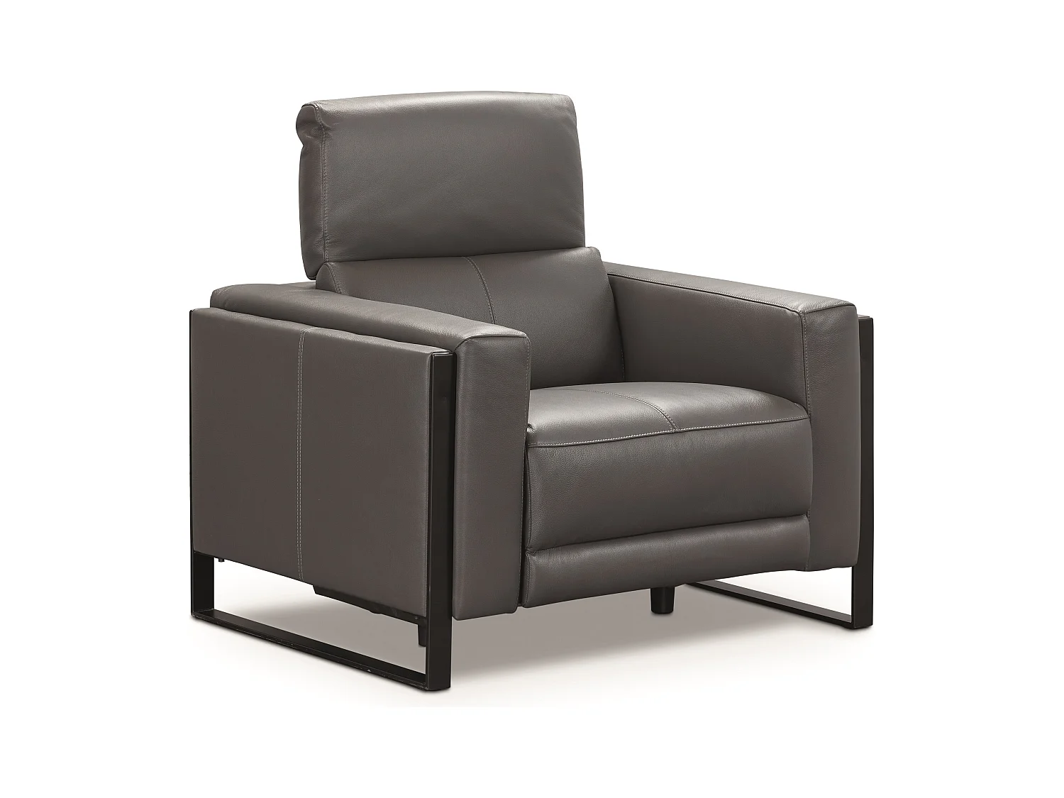 Canapé de relaxation électrique en cuir Kinston-Gris foncé-1 place fauteuil