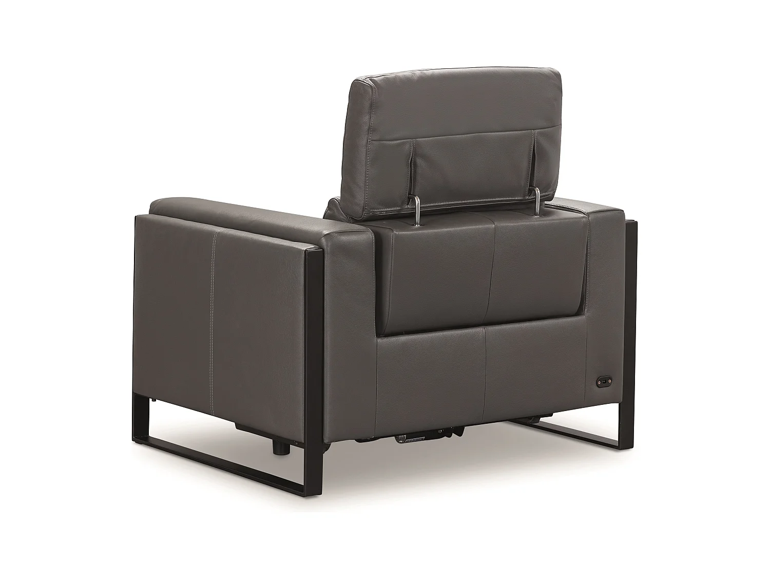 Canapé de relaxation électrique en cuir Kinston-Gris foncé-1 place fauteuil